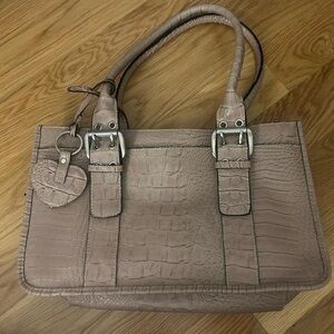 Valerie Stevens Crocodile-Embossed Beige Shoulder Bag